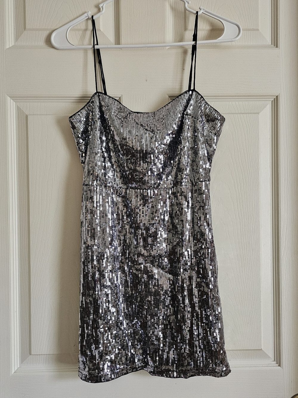Silver Sequin Spaghetti Strap Dress